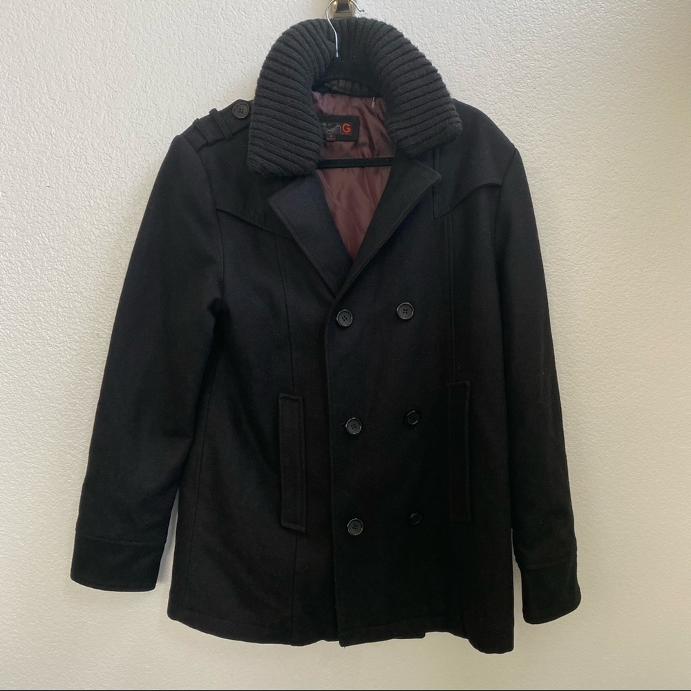 EUC Mens Guess Wool Peacoat with Detachable Collar